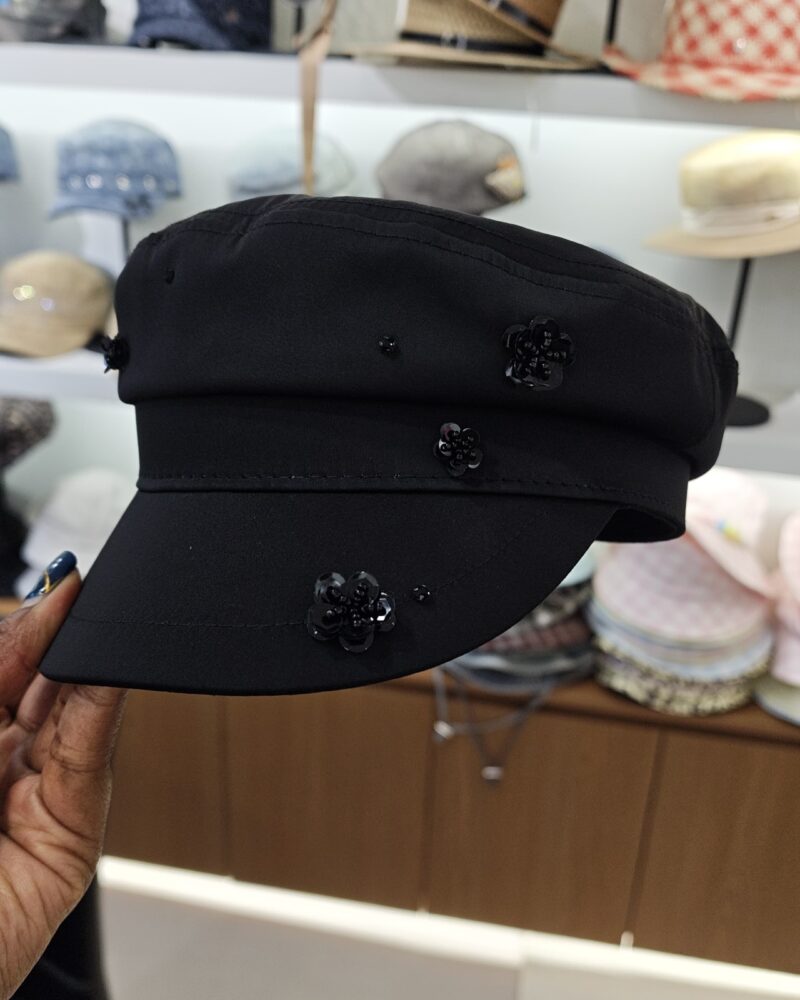 Black Sailor Hat With Floral Details