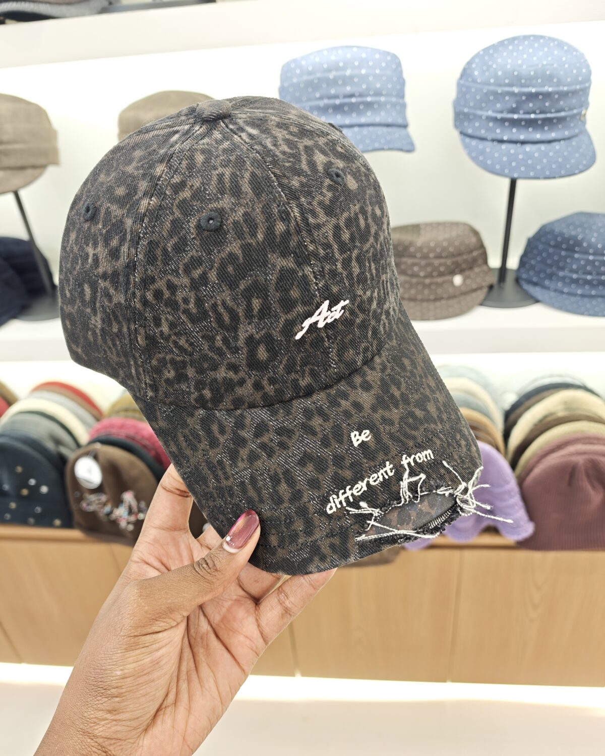 Black Denim Animal Print Hat